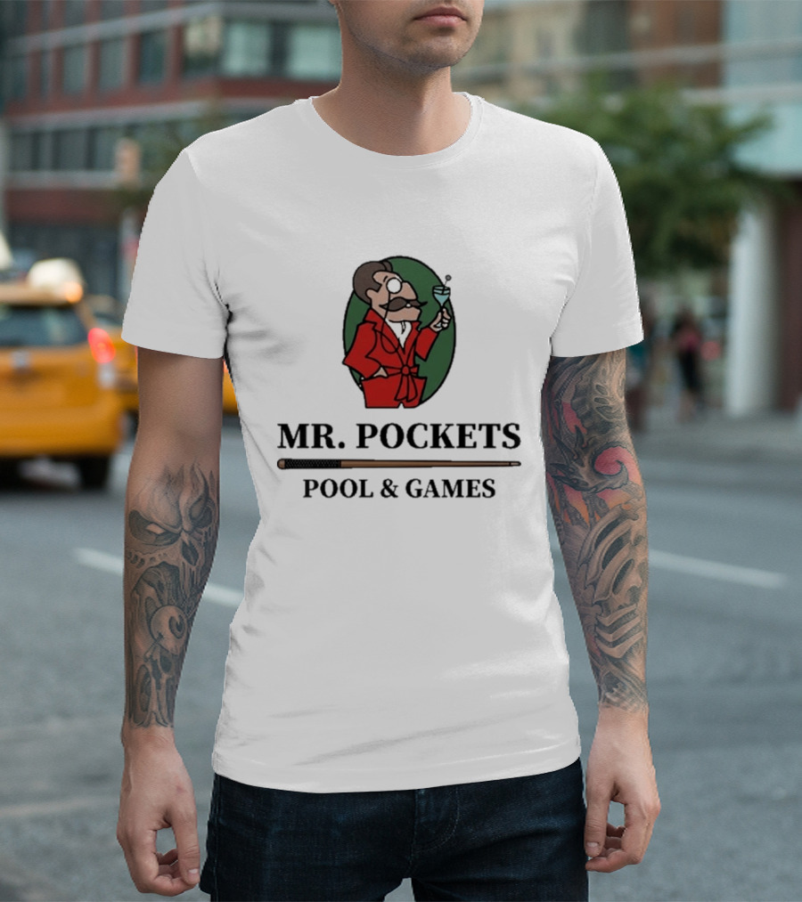 Mr. Pockets Pool And Games Iconic Gentleman With Martini And Cue T-Shirt
