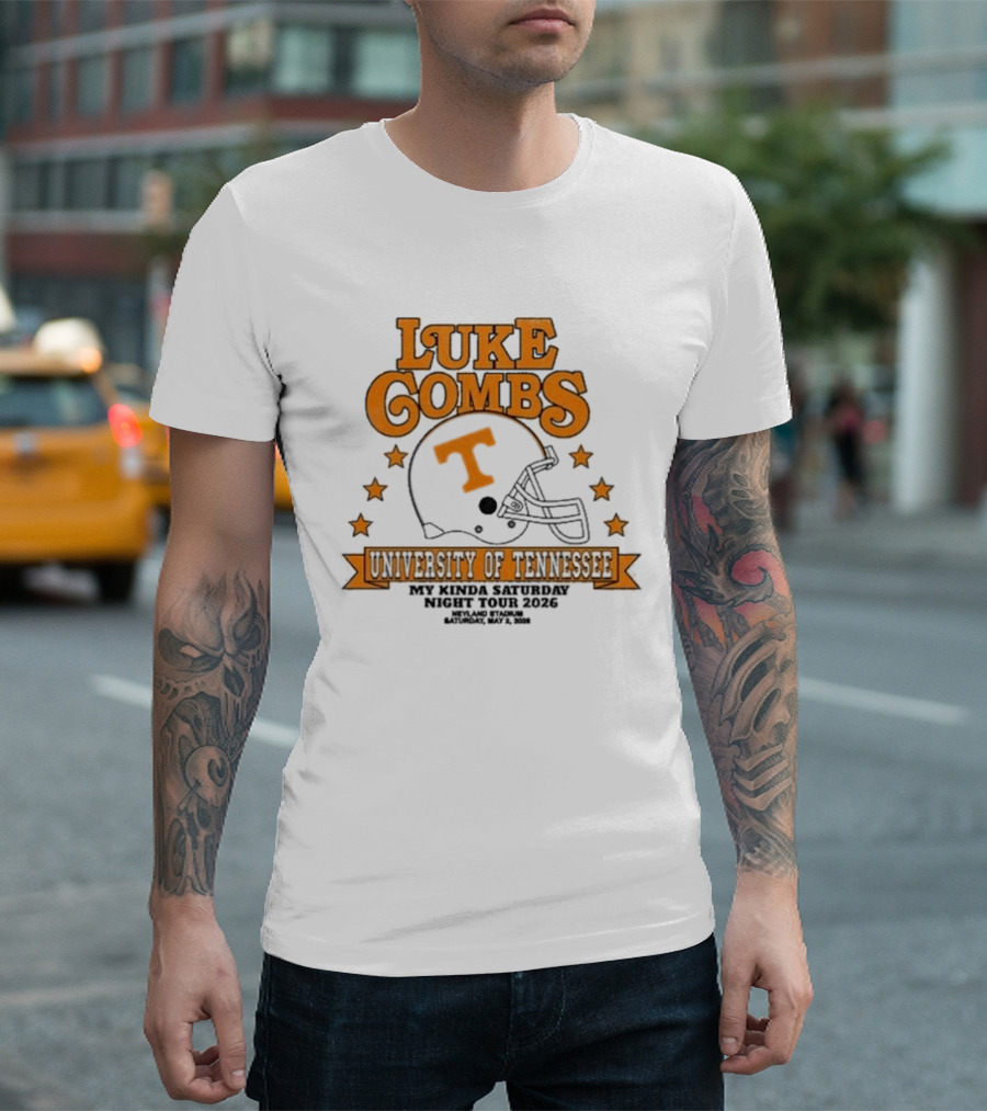 Luke Combs Neyland 05.02.2026 University Of Tennessee Football Helmet Stars Orange T-Shirt