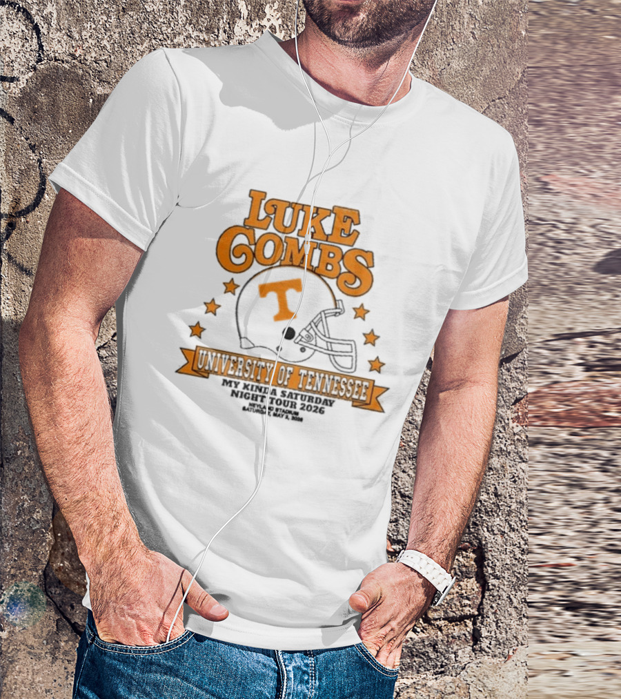 Luke Combs Neyland 05.02.2026 University Of Tennessee Football Helmet Stars Orange T-Shirt