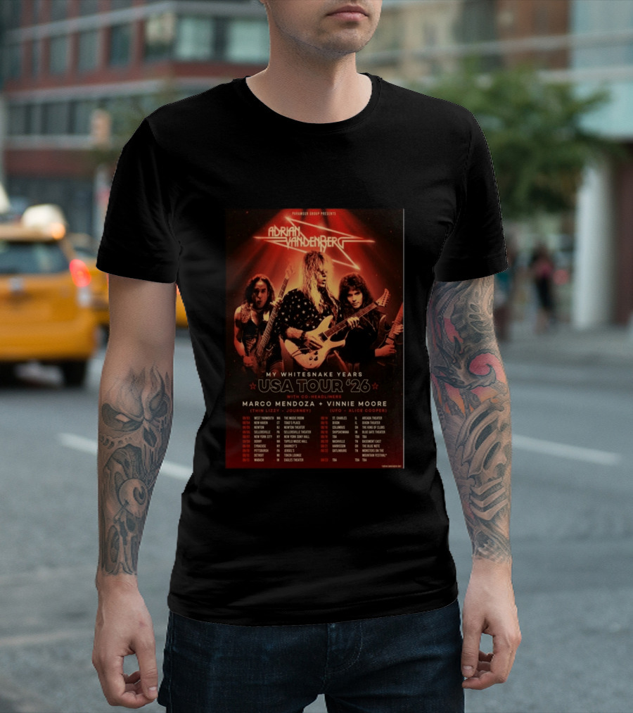 Paramour Group Presents Adrian Vandenberg My Whitesnake Years USA Tour 2026 With Marco Mendoza Vinnie Moore T-Shirt