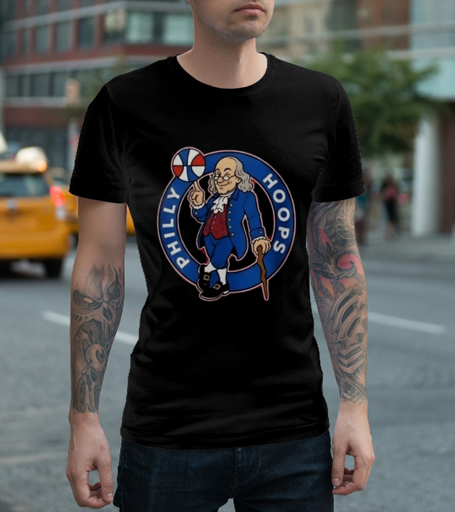 Ben Franklin Philly Hoops Basketball Icon With Dribbling Ball T-Shirt