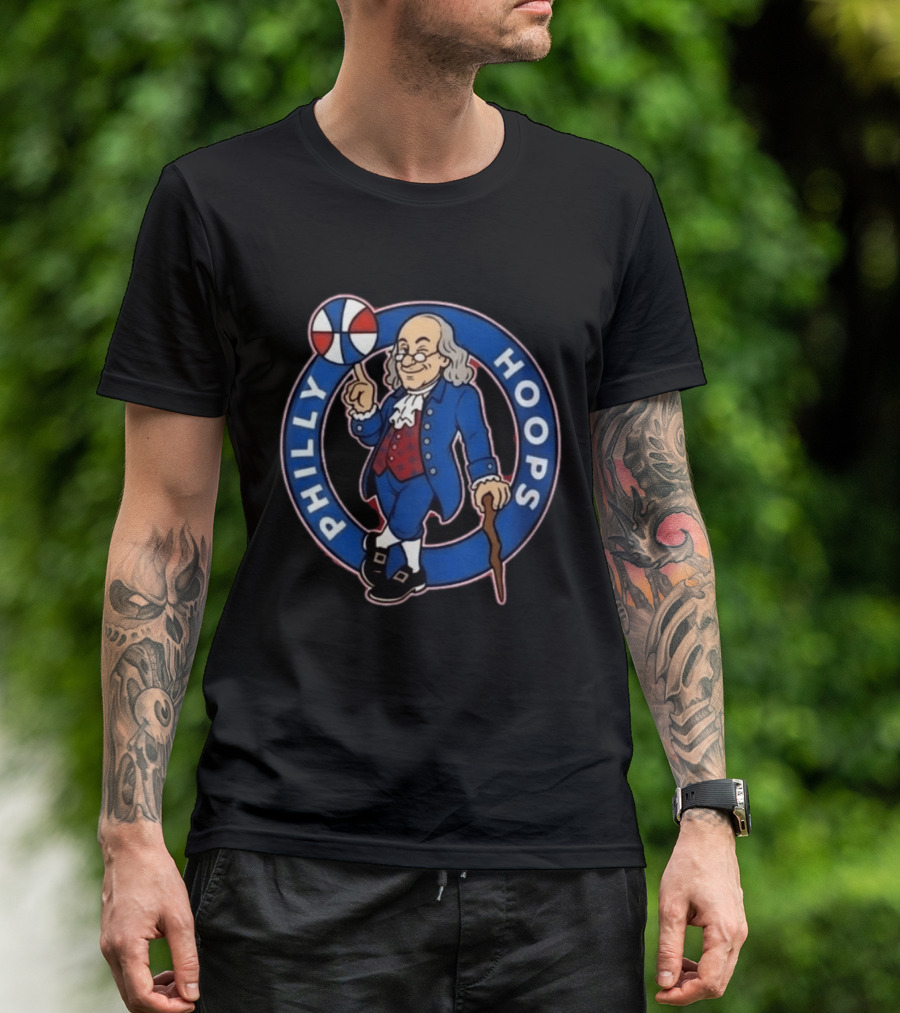 Ben Franklin Philly Hoops Basketball Icon With Dribbling Ball T-Shirt