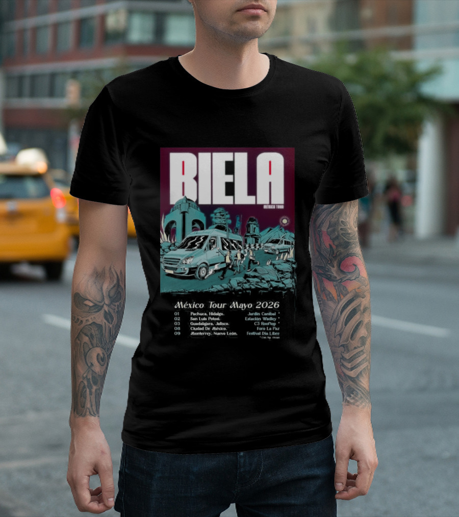 Biela Mexico Tour Mayo 2026 Monterrey Guadalajara Ciudad De Mexico T-Shirt