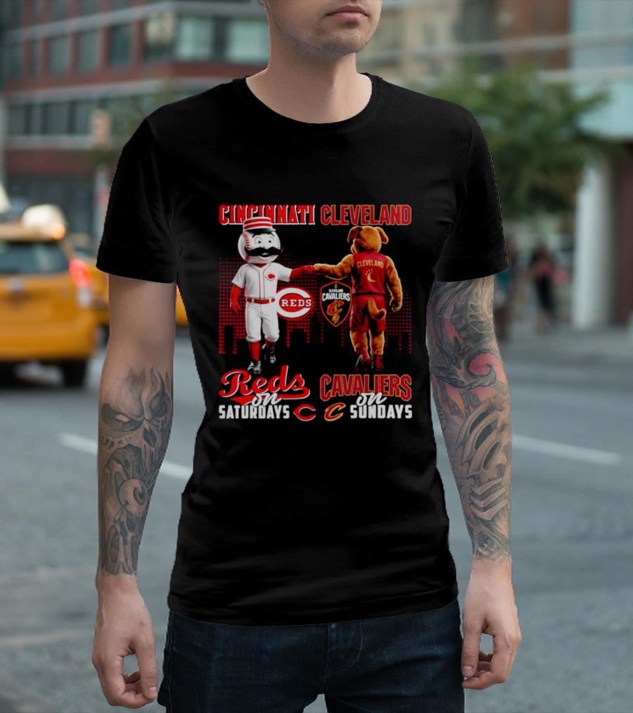 Cincinnati Reds Saturdays Vs Cleveland Cavaliers Sundays Skyline T-Shirt