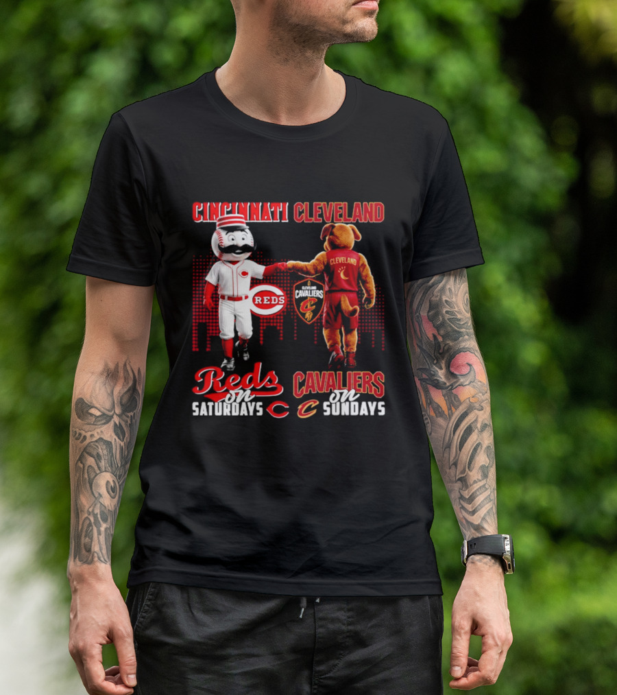 Cincinnati Reds Saturdays Vs Cleveland Cavaliers Sundays Skyline T-Shirt