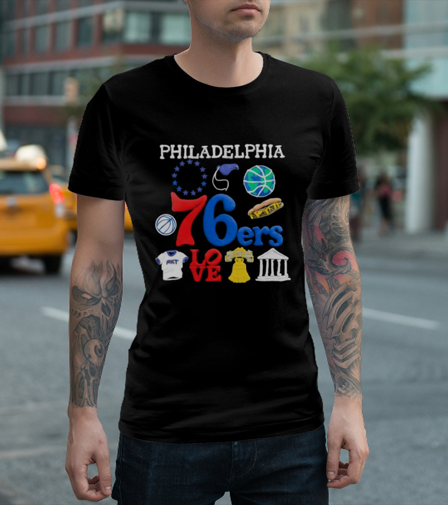 Philadelphia 76ers Claymation Icons Hot Dog Liberty Bell Basketball LOVE Statue City T-Shirt