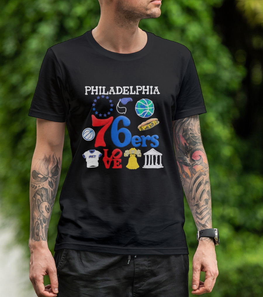 Philadelphia 76ers Claymation Icons Hot Dog Liberty Bell Basketball LOVE Statue City T-Shirt