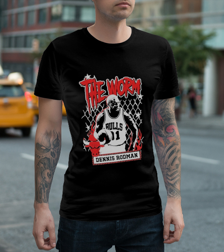 The Worm Dennis Rodman Bulls 91 Mitchell Ness NBA Street Player Chicago T-Shirt