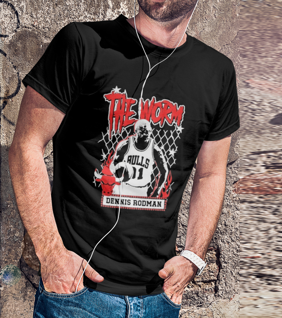 The Worm Dennis Rodman Bulls 91 Mitchell Ness NBA Street Player Chicago T-Shirt