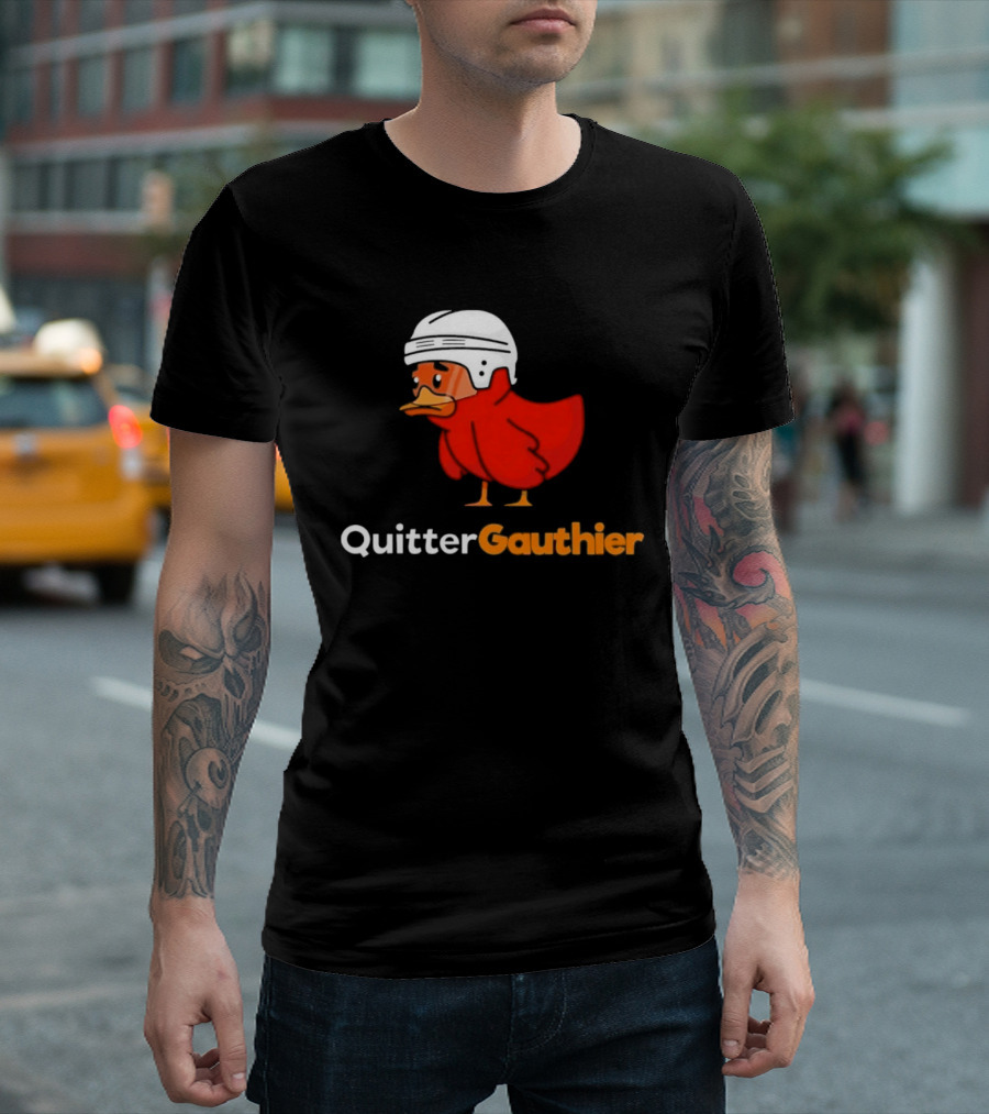 Philadelphia Flyers Quitter Gauthier 2026 NHL Hockey Controversial Helmeted Duck T-Shirt