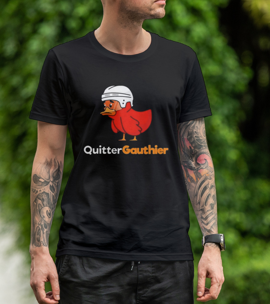 Philadelphia Flyers Quitter Gauthier 2026 NHL Hockey Controversial Helmeted Duck T-Shirt