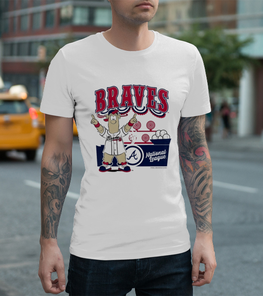 Atlanta Braves Mitchell & Ness Cream Step Back Up Cartoon Character National League T-Shirt