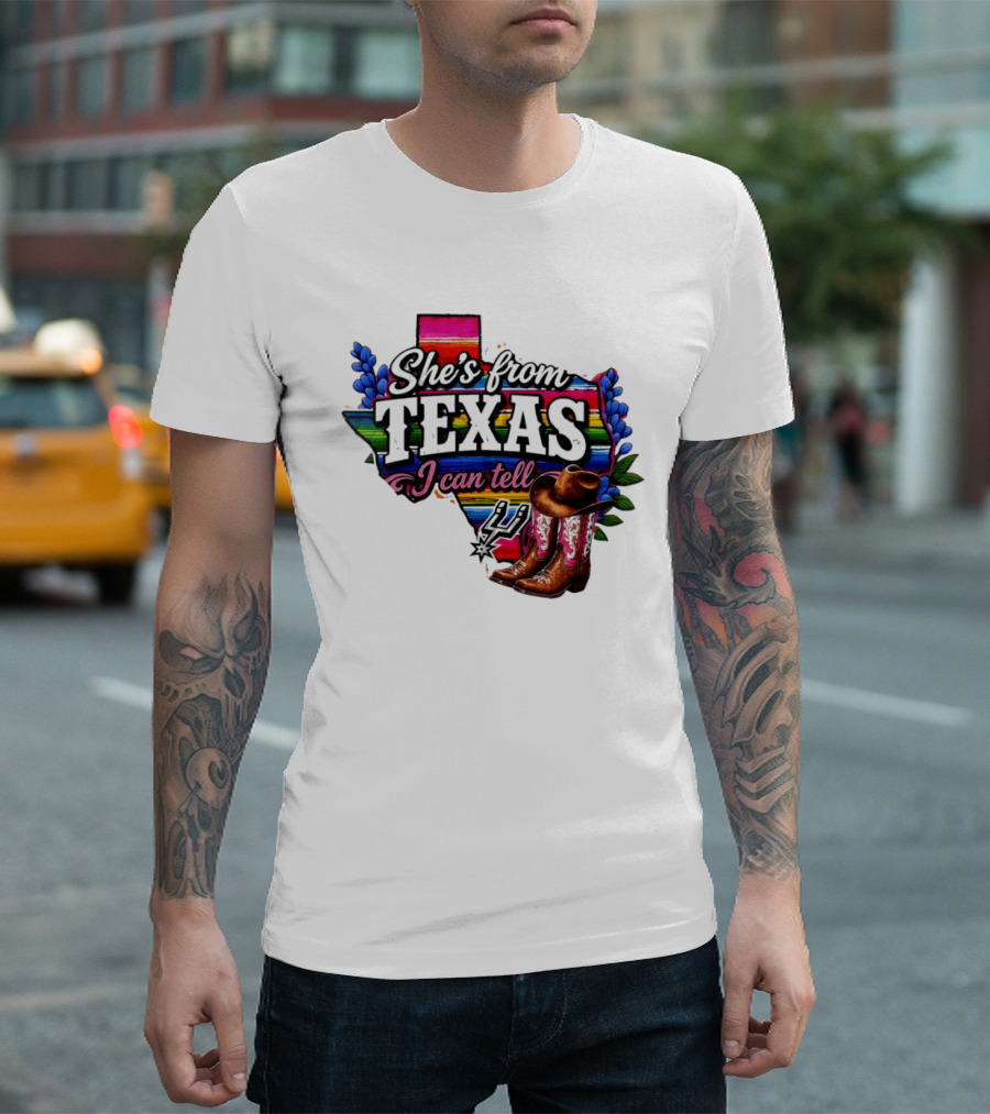 Ella Langley She's From Texas I Can Tell Cowboy Boots And Colorful Map T-Shirt