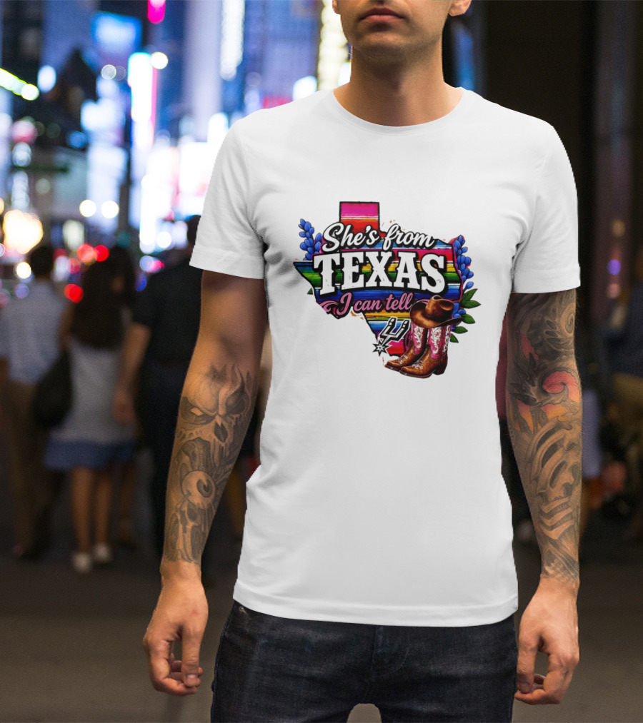 Ella Langley She's From Texas I Can Tell Cowboy Boots And Colorful Map T-Shirt