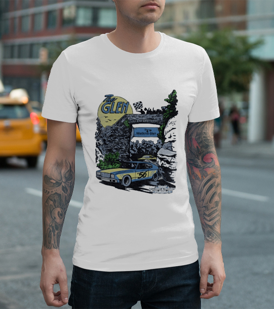 The Glen Watkins Glen International Checkered Flag Racecar 56 Archway Scenic T-Shirt