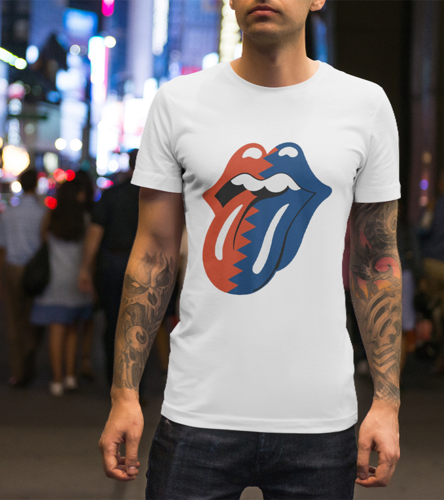 Rolling Stones Big Mouth Tongue Rare Red Blue Contrast T-Shirt