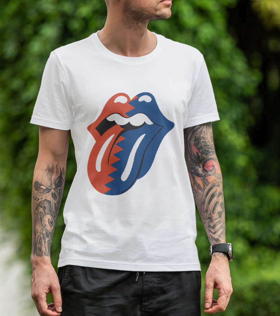 Rolling Stones Big Mouth Tongue Rare Red Blue Contrast T-Shirt