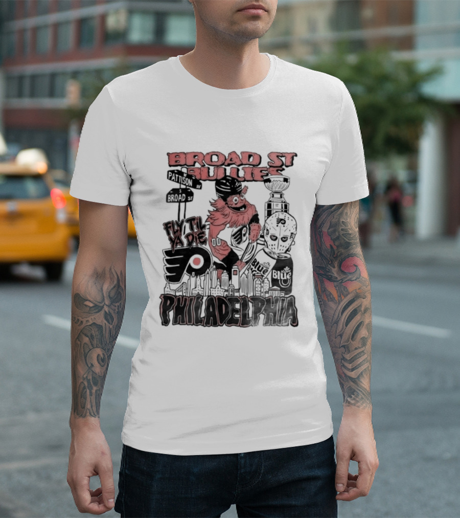 Broad St Bullies Fly Til Ya Die Philadelphia Flyers Gritty T-Shirt