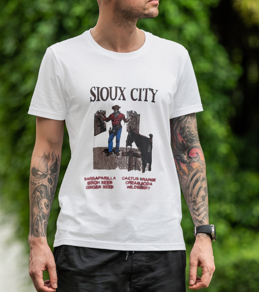Sioux City Sarsaparilla Birch Beer Ginger Beer Cactus Orange Cream Cola Wildberry Cowboy Saloon Scene T-Shirt