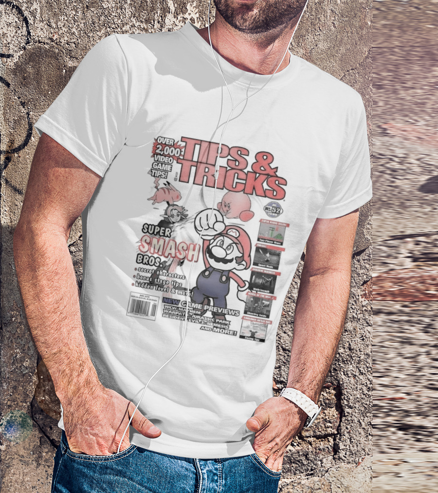 Super Smash Bros Over 2000 Video Game Tips And Tricks Retro Cover Mario Kirby Characters T-Shirt