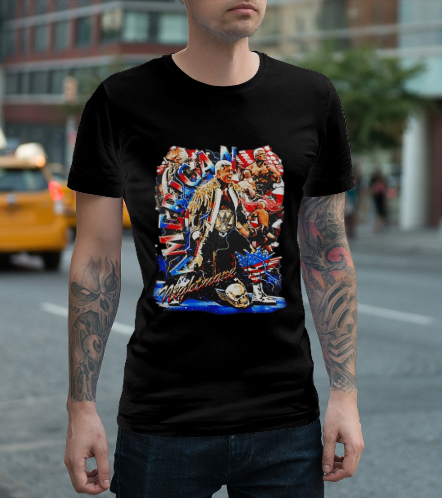 American Nightmare Cody Rhodes Wrestling Star Red White Blue Skull Jacket T-Shirt
