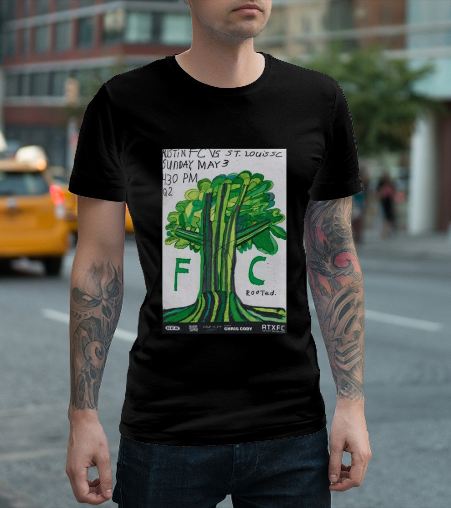 Austin FC Vs ST. Louis SC May 3 4:30 PM Q2 Rooted ATXFC Artist Initiative Chris Cody T-Shirt