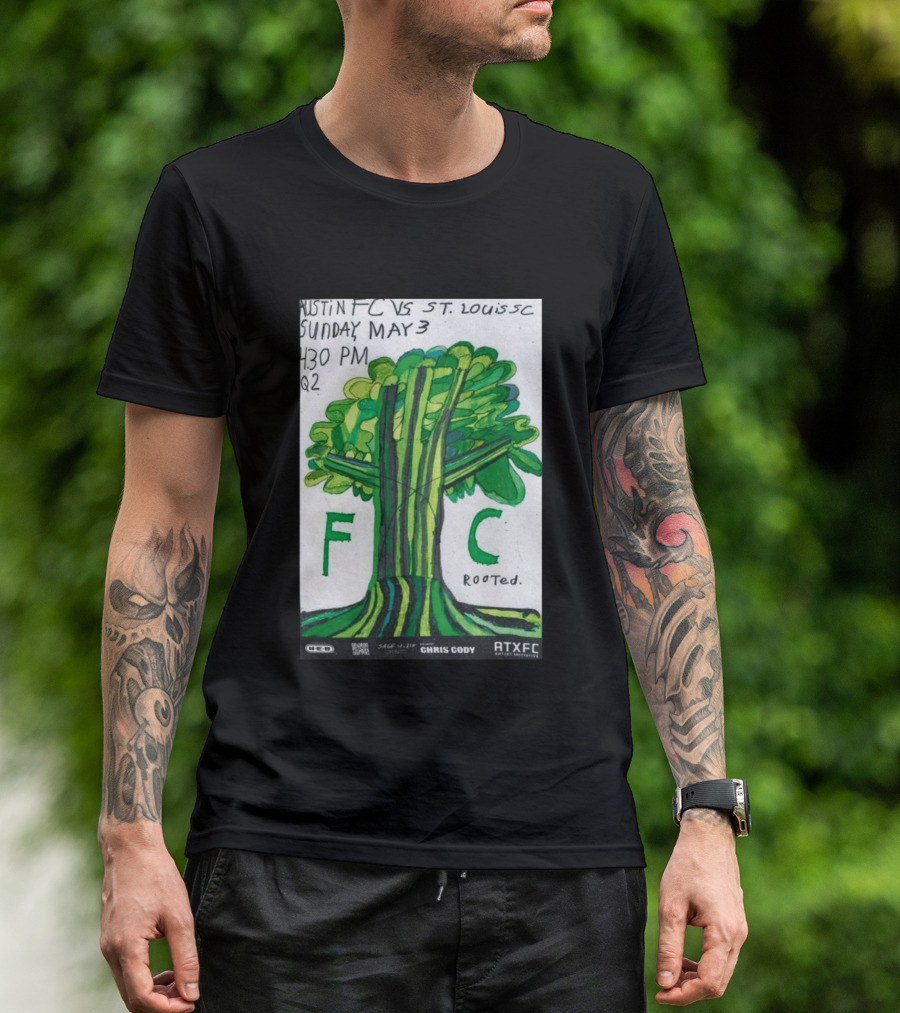 Austin FC Vs ST. Louis SC May 3 4:30 PM Q2 Rooted ATXFC Artist Initiative Chris Cody T-Shirt