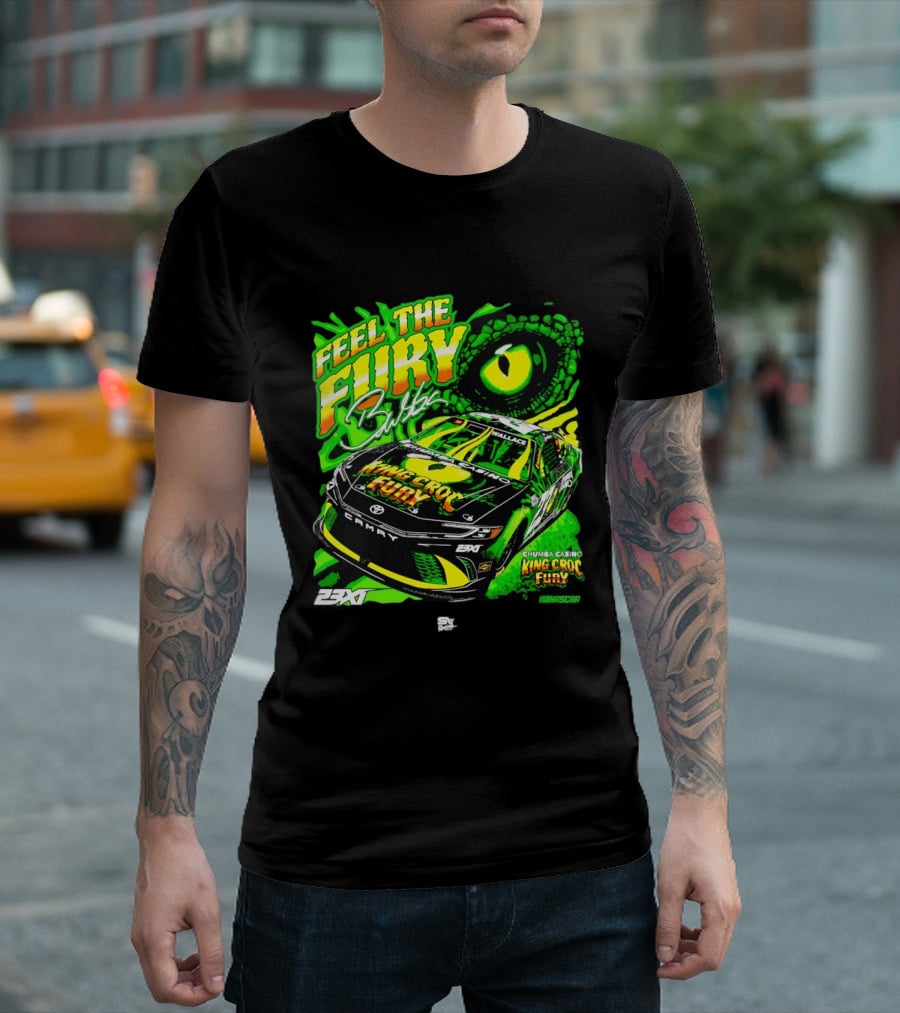 Bubba Wallace Feel The Fury King Croc Chumba Casino Toyota Camry NASCAR 23XI Racing T-Shirt
