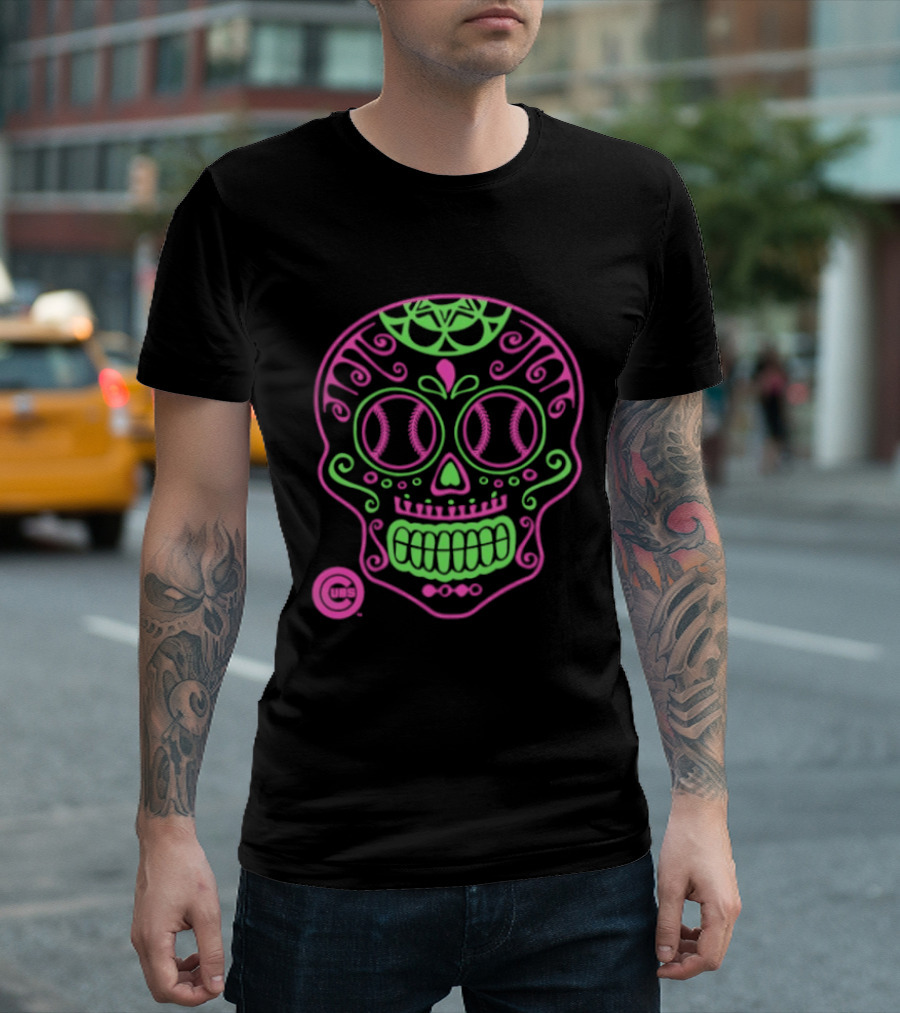 Chicago Cubs Sugar Skull 2026 Pink And Green Baseball T-Shirt
