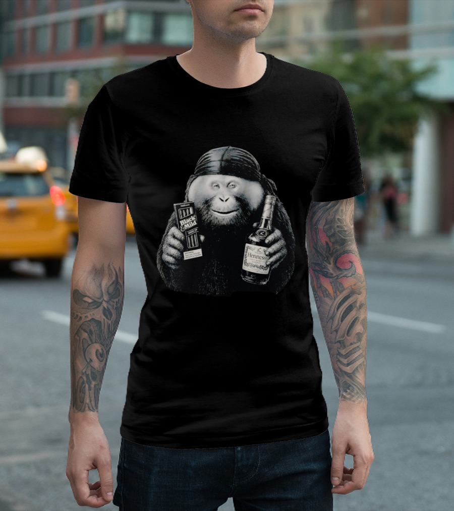 Gorilla Holding Black And Mild With Hennessy Bottle Combination T-Shirt