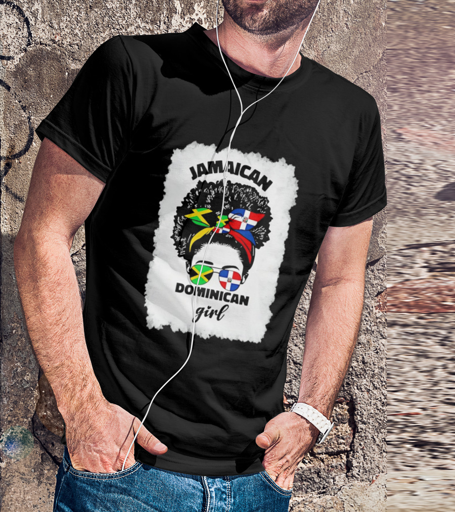 Jamaican Dominican Girl Afro Headwrap Flag Sunglasses T-Shirt
