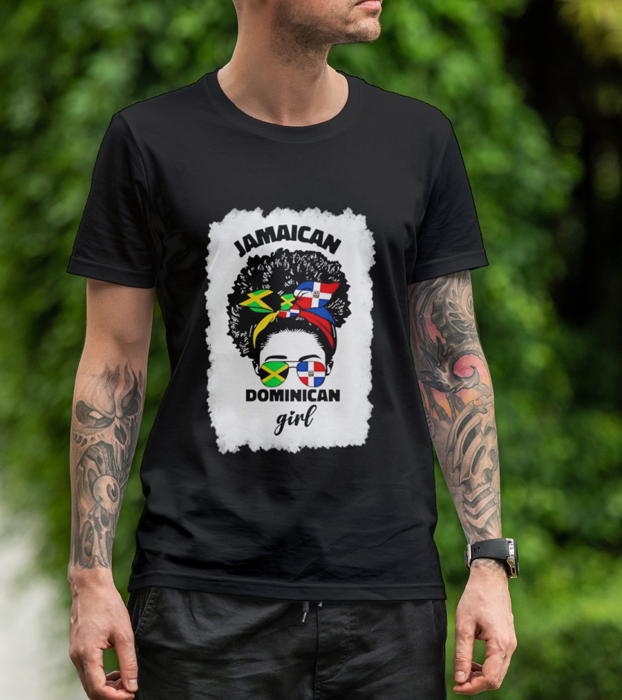 Jamaican Dominican Girl Afro Headwrap Flag Sunglasses T-Shirt