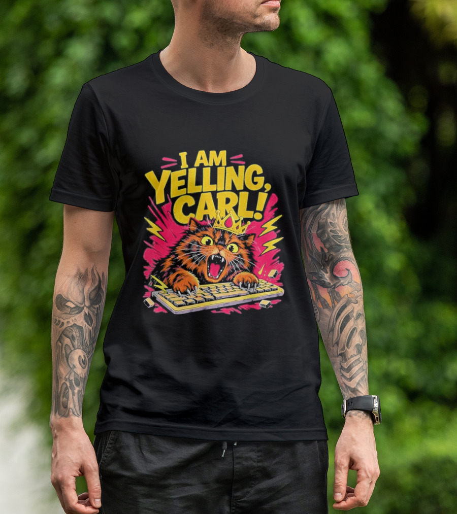 I Am Yelling Carl Cat Keyboard Meme With Donut Crown T-Shirt