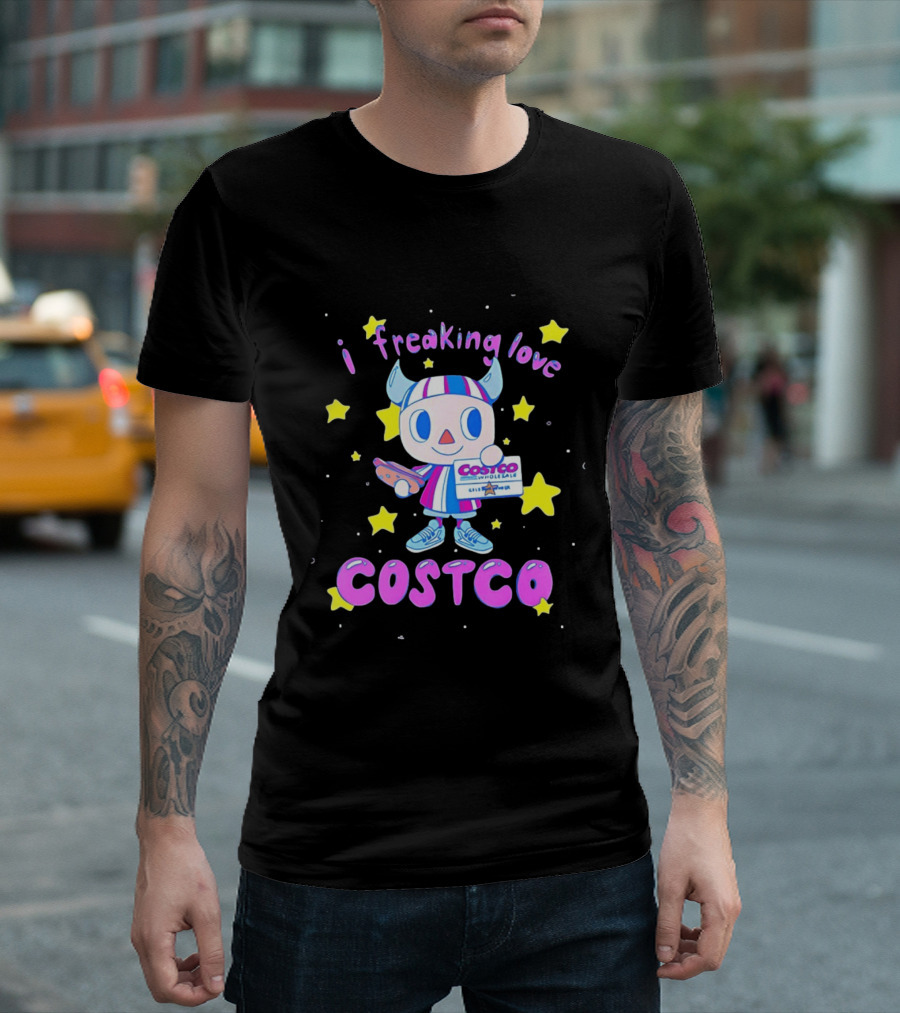 I Freaking Love Costco Cute Cartoon Character Holding Membership Card T-Shirt