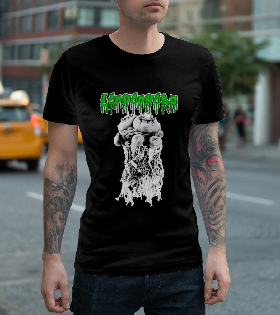 Lophophora Cactus Dripping Text With Detailed Root T-Shirt