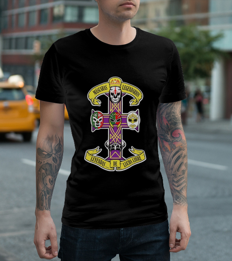 Máscaras Legendarios Leyendas De Lucha Libre Cross Skulls And Masks T-Shirt