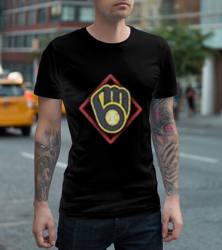 Milwaukee Brewers America's Pastime Black Americana Baseball Glove T-Shirt