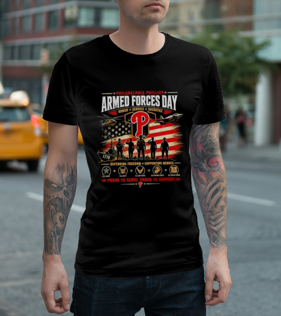 Philadelphia Phillies Armed Forces Day Honoring Service Sacrifice Defending Freedom Supporting Heroes T-Shirt