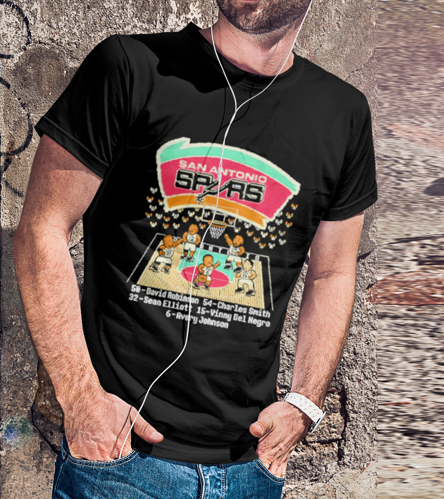 San Antonio Spurs David Robinson Charles Smith Sean Elliott Vinny Del Negro Avery Johnson Basketball Team T-Shirt