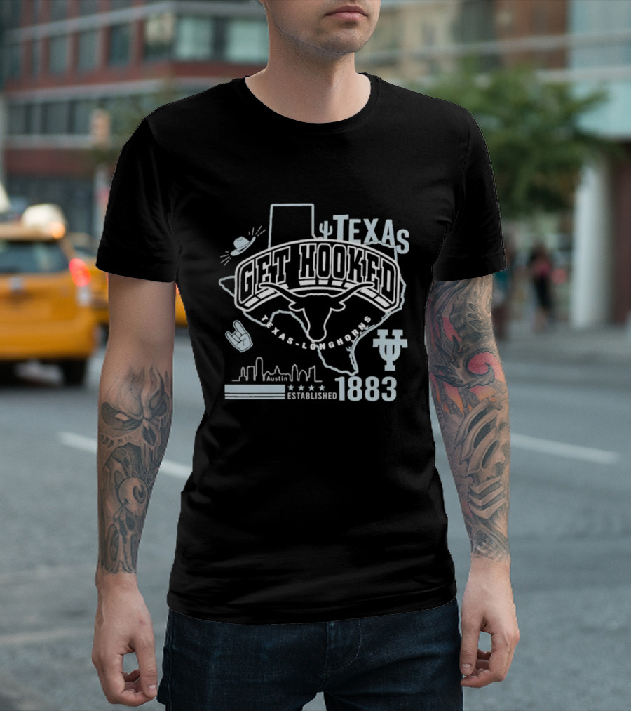 Texas Longhorns Get Hooked 1883 Austin Skyline Established T-Shirt