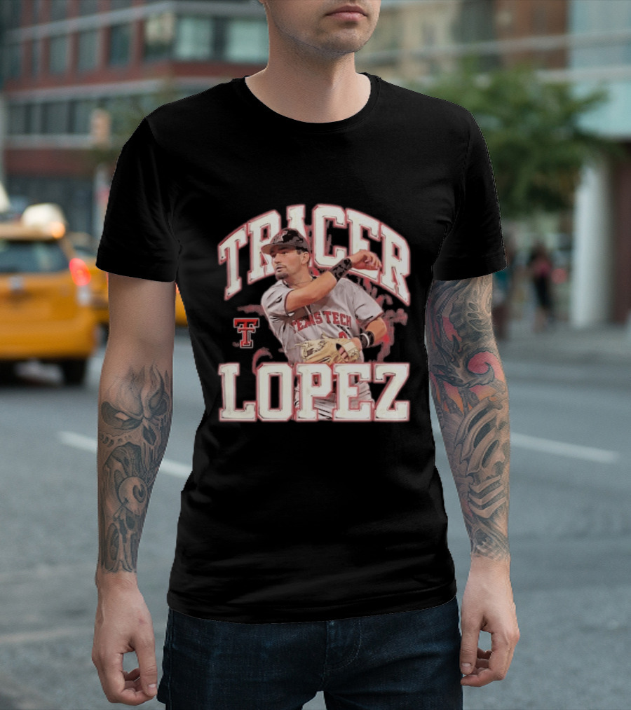 Texas Tech Tracer Lopez Baseball NCAA Collage T-Shirt