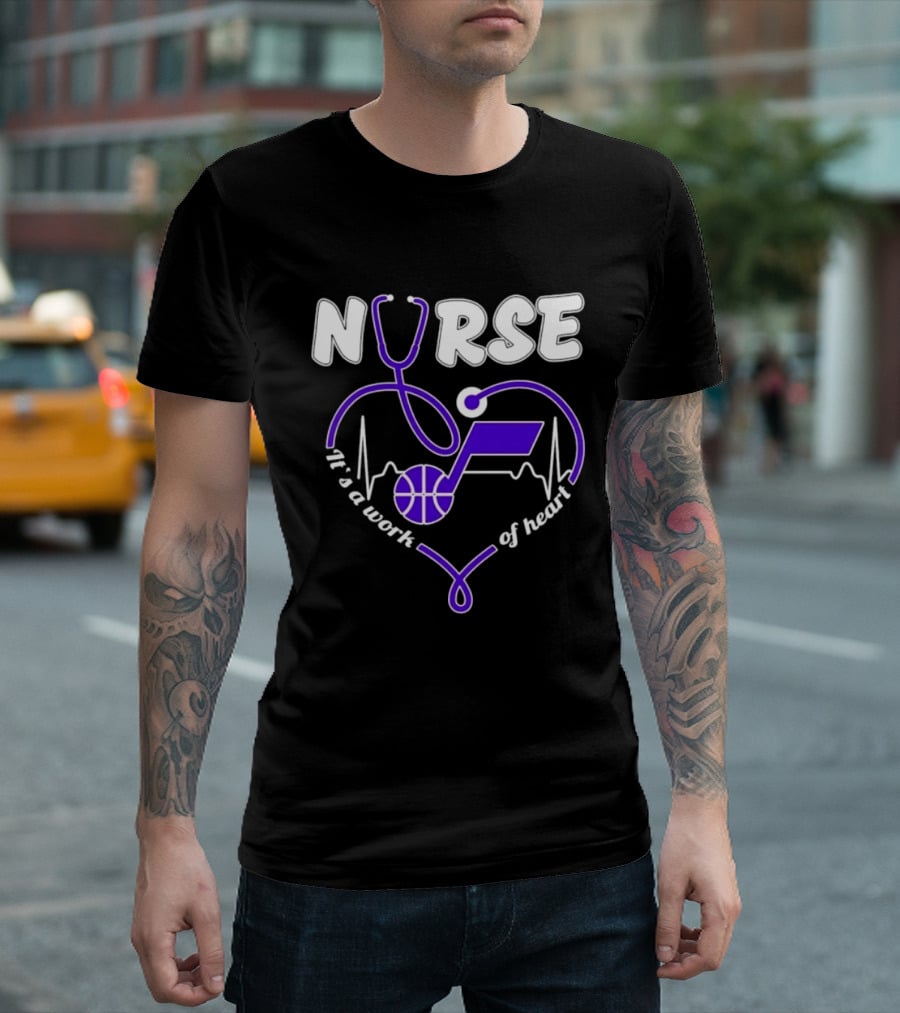Utah Jazz Nurse It's A Work Of Heart Stethoscope Basketball T-Shirt