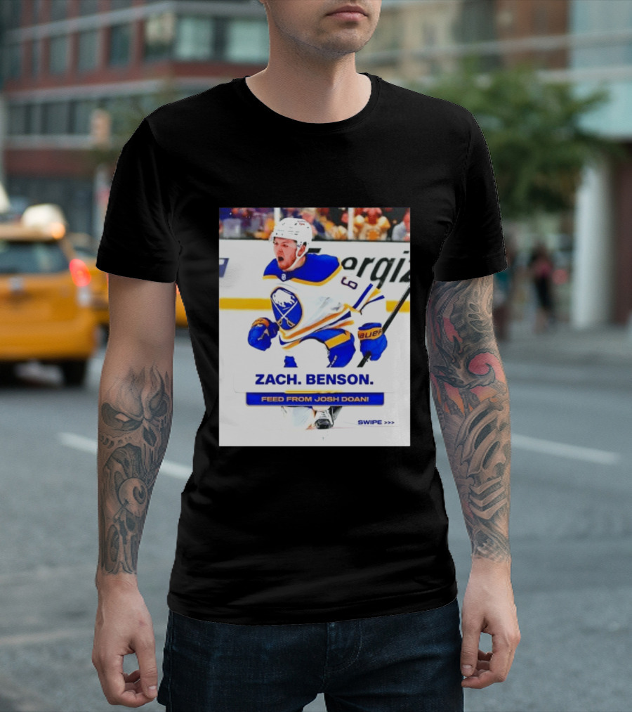 Zach Benson Buffalo Sabres Feed From Josh Doan Swipe T-Shirt