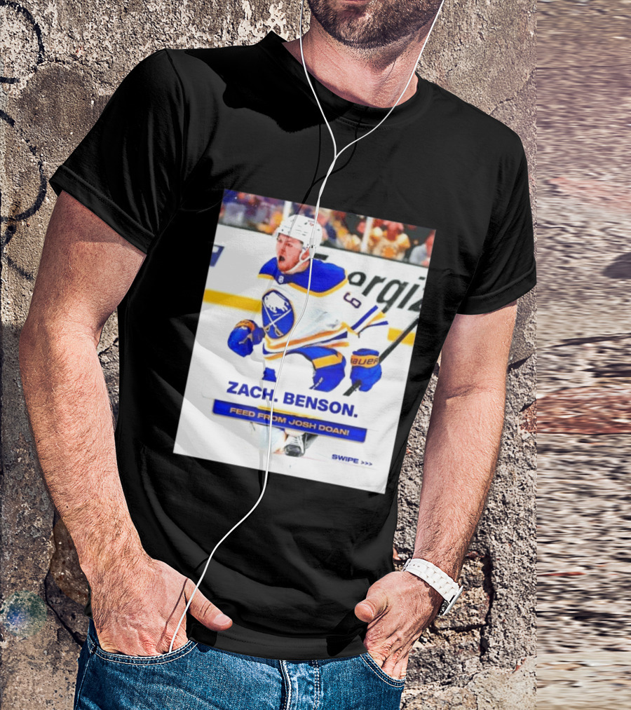 Zach Benson Buffalo Sabres Feed From Josh Doan Swipe T-Shirt