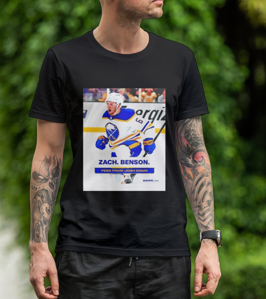 Zach Benson Buffalo Sabres Feed From Josh Doan Swipe T-Shirt