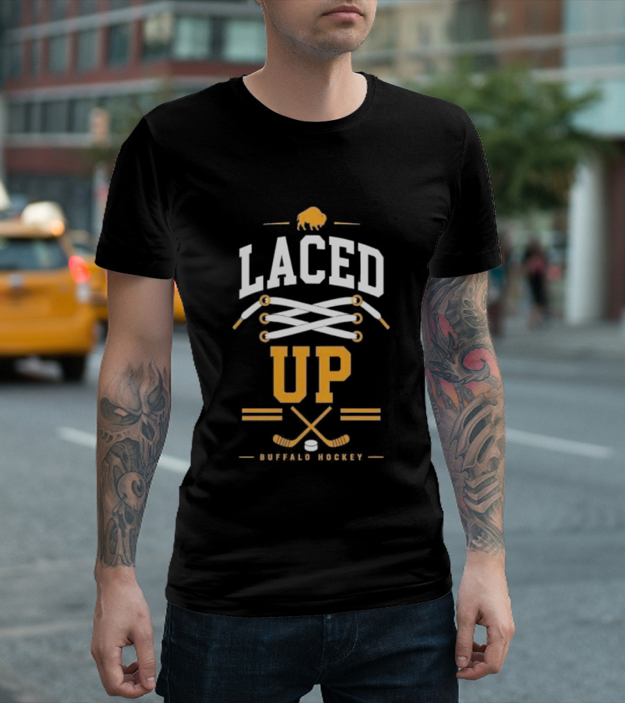 Buffalo Sabres Laced Up Hockey Sticks T-Shirt