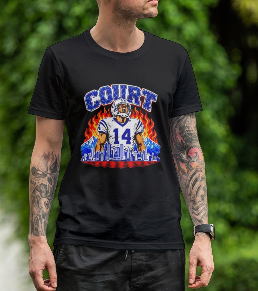 Courtland Sutton Court 14 Skyline Flames Broncos T-Shirt