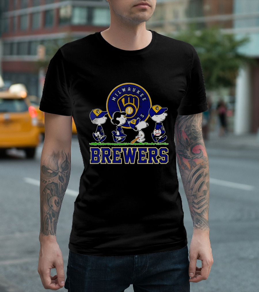 Milwaukee Brewers Peanuts Walking Characters 2026 Abbey Road T-Shirt