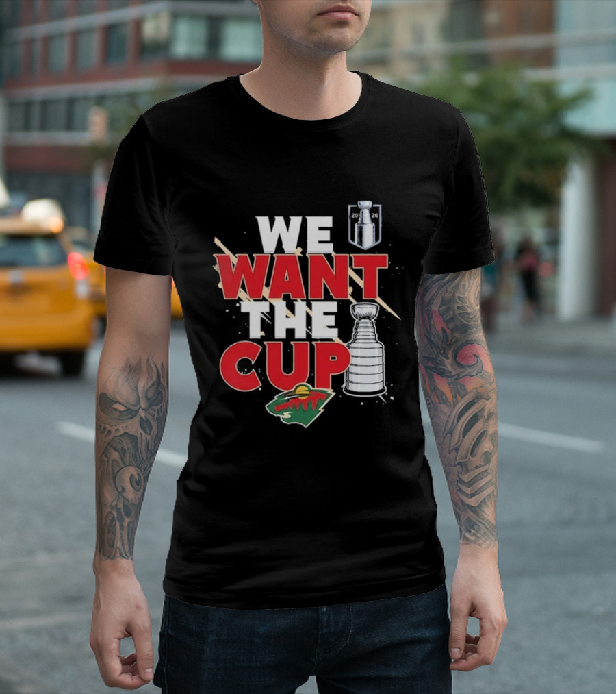 Minnesota We Want The Cup Hockey Fans Stanley Motif T-Shirt