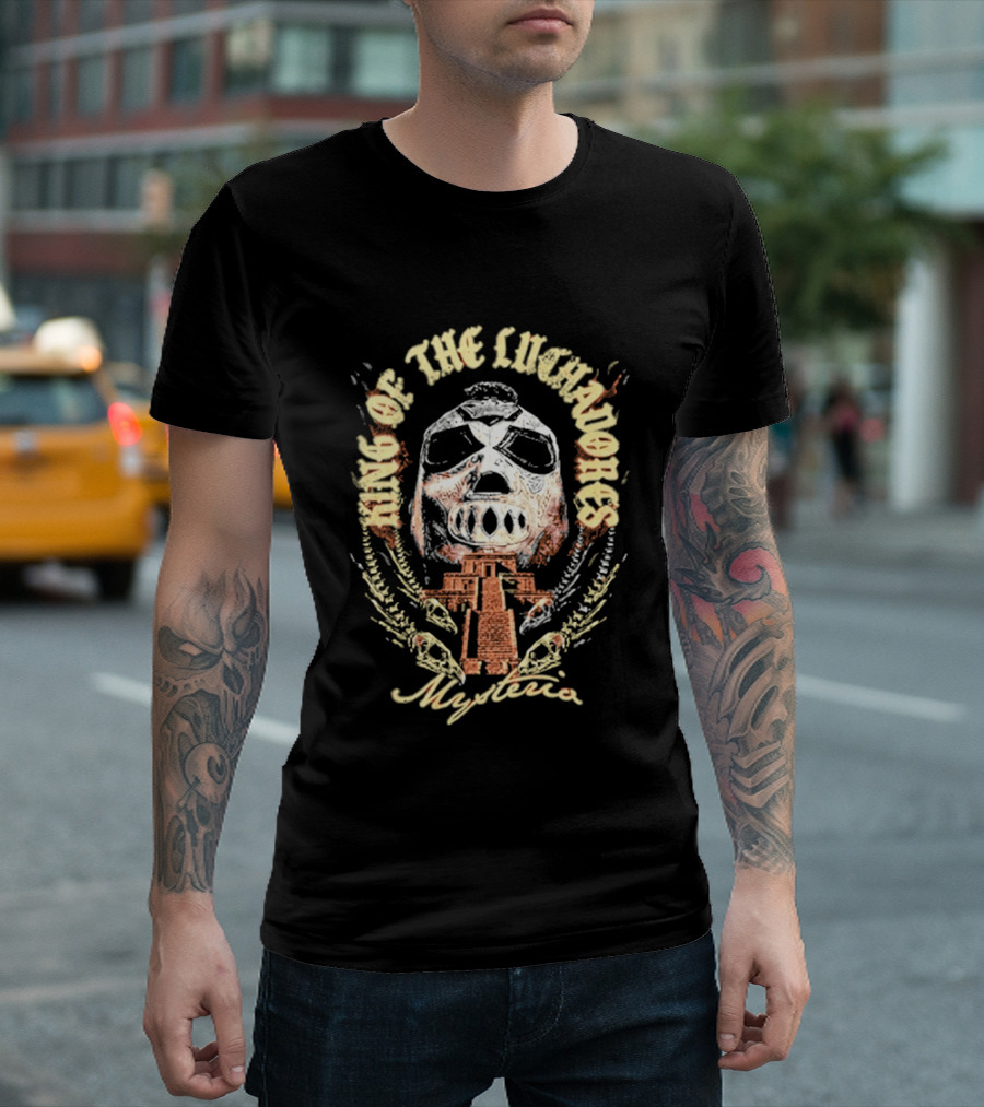King Of The Luchadores Mysterio Aztec Pyramid Mask T-Shirt